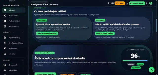 nDoklad: úvodní volba cesty a řídicí centrum zpracování dokladů s automatizačním skóre