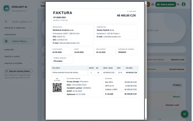 Doklady AI: issued invoice with a QR payment code