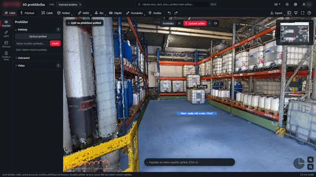 3D viewer: fly-through of an aisle between racks